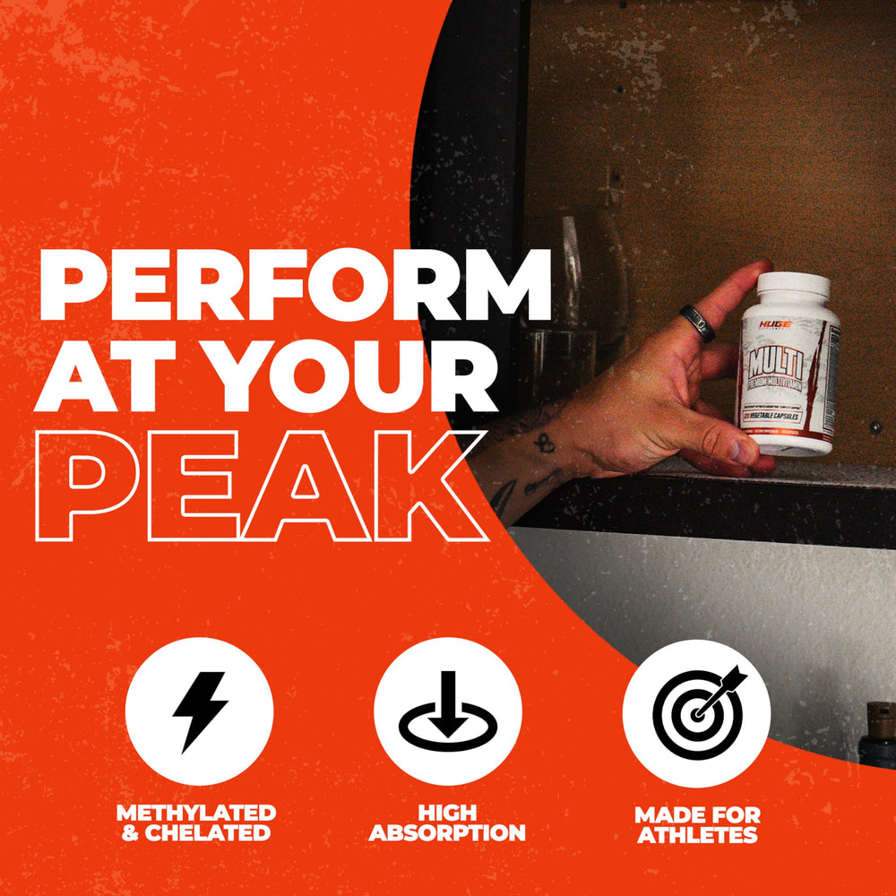 Huge Multi label detail highlighting 38 ingredients for men’s performance.
