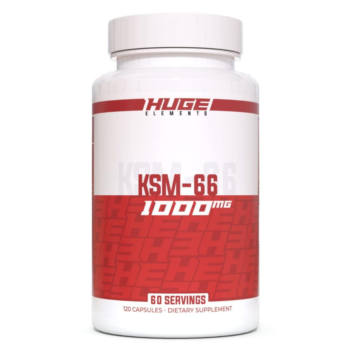 Huge Supplements KSM-66 Ashwagandha bottle front highlights high potency for daily adaptogenic support.