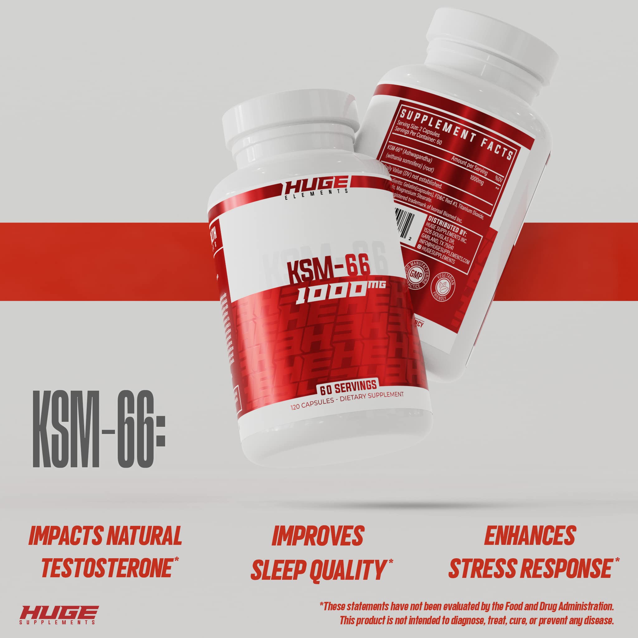 Huge Supplements KSM-66 ashwagandha roots emphasize root-based extraction and potency.