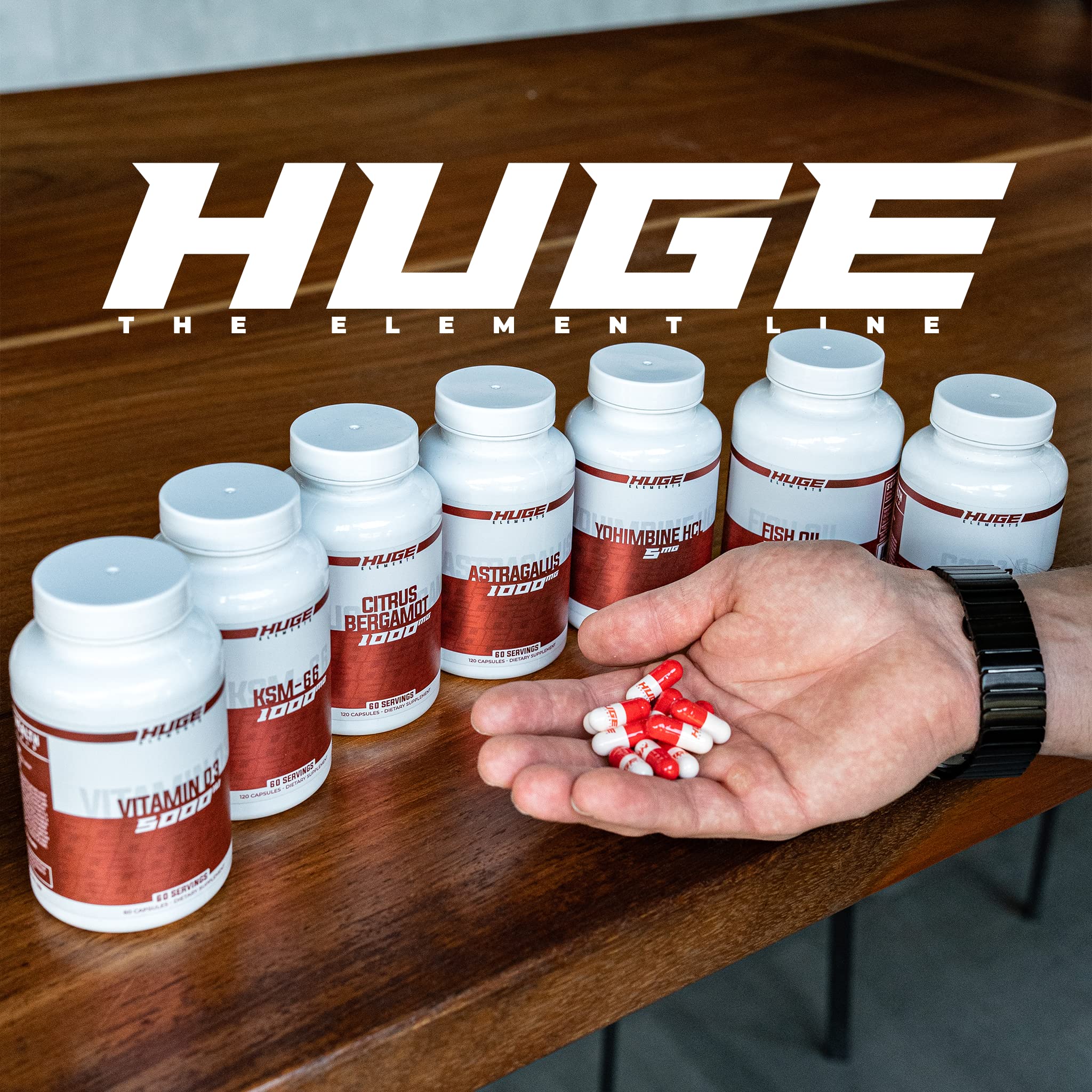 Huge Supplements KSM-66 bottle top view illustrates full-spectrum extract in a trusted package.
