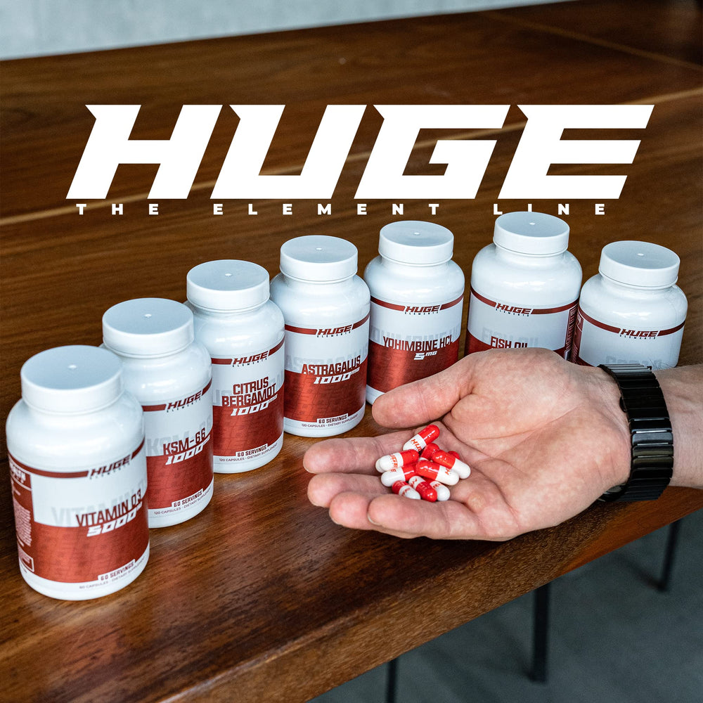 Huge Supplements KSM-66 bottle top view illustrates full-spectrum extract in a trusted package.