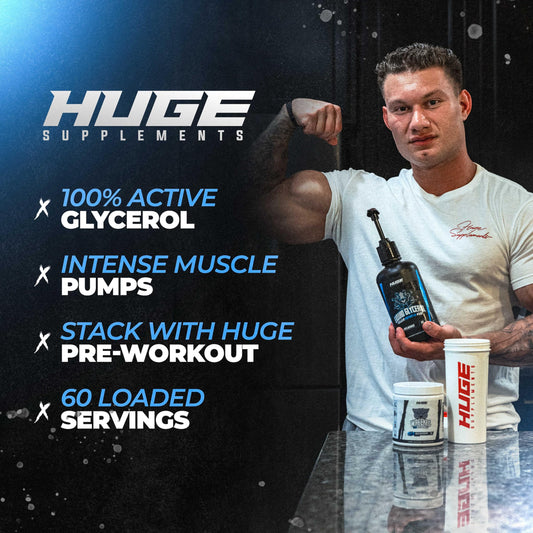 Huge Supplements Liquid Glycerol bottle shows unflavored formula for clean dosing