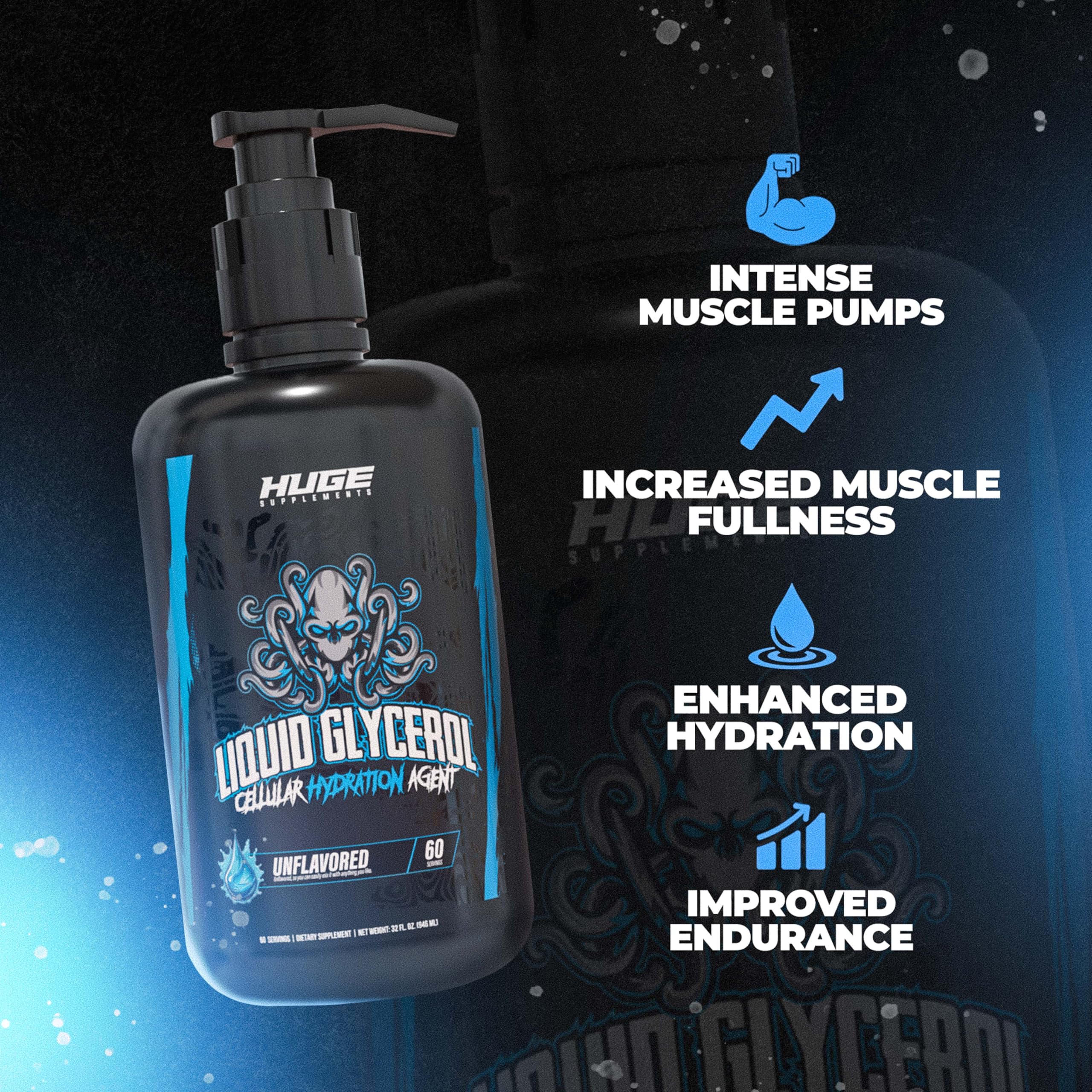 Huge Supplements Liquid Glycerol pump top in action delivering precise dosing