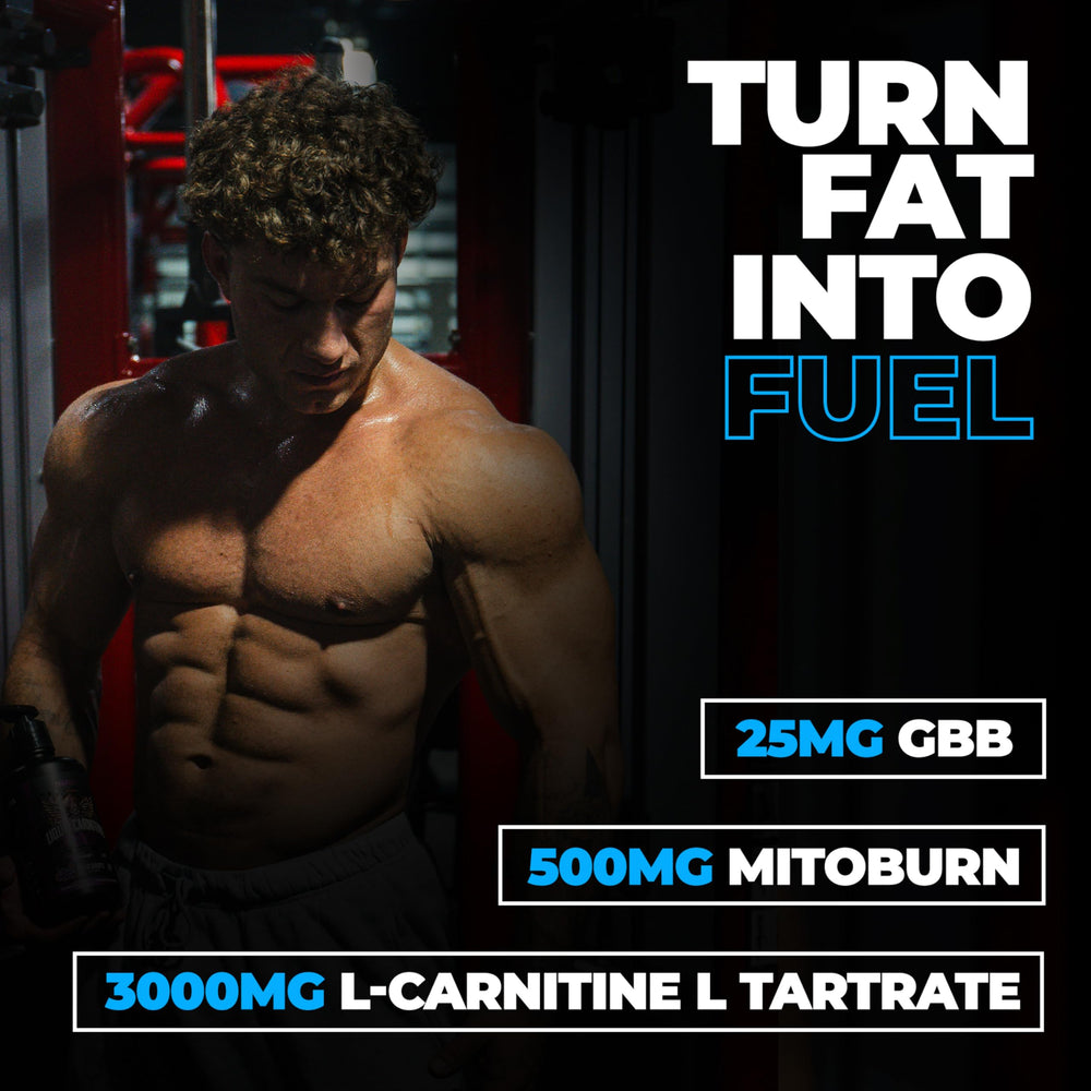 Huge Supplements Liquid L-Carnitine 3000 label design highlights MitoBurn and GBB ingredients.