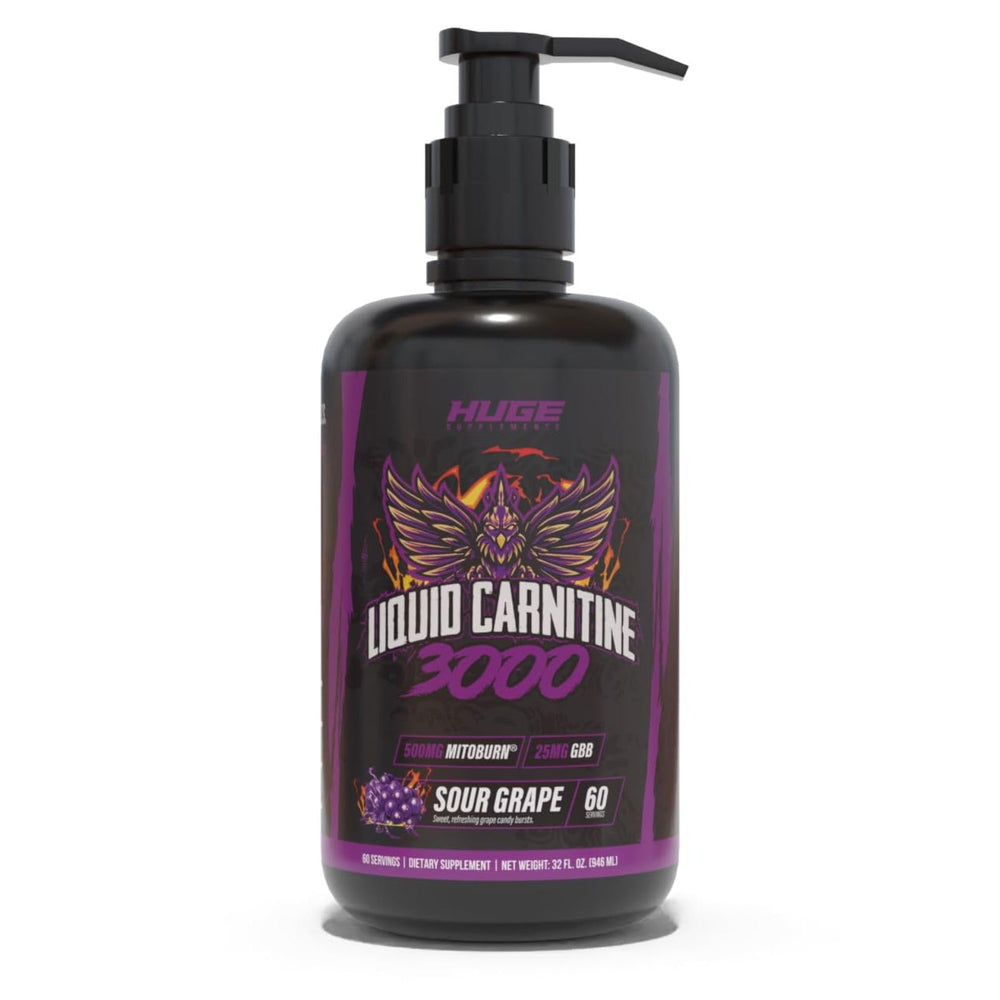 Huge Supplements Liquid L-Carnitine 3000 with pump-top for precise dosing and convenience