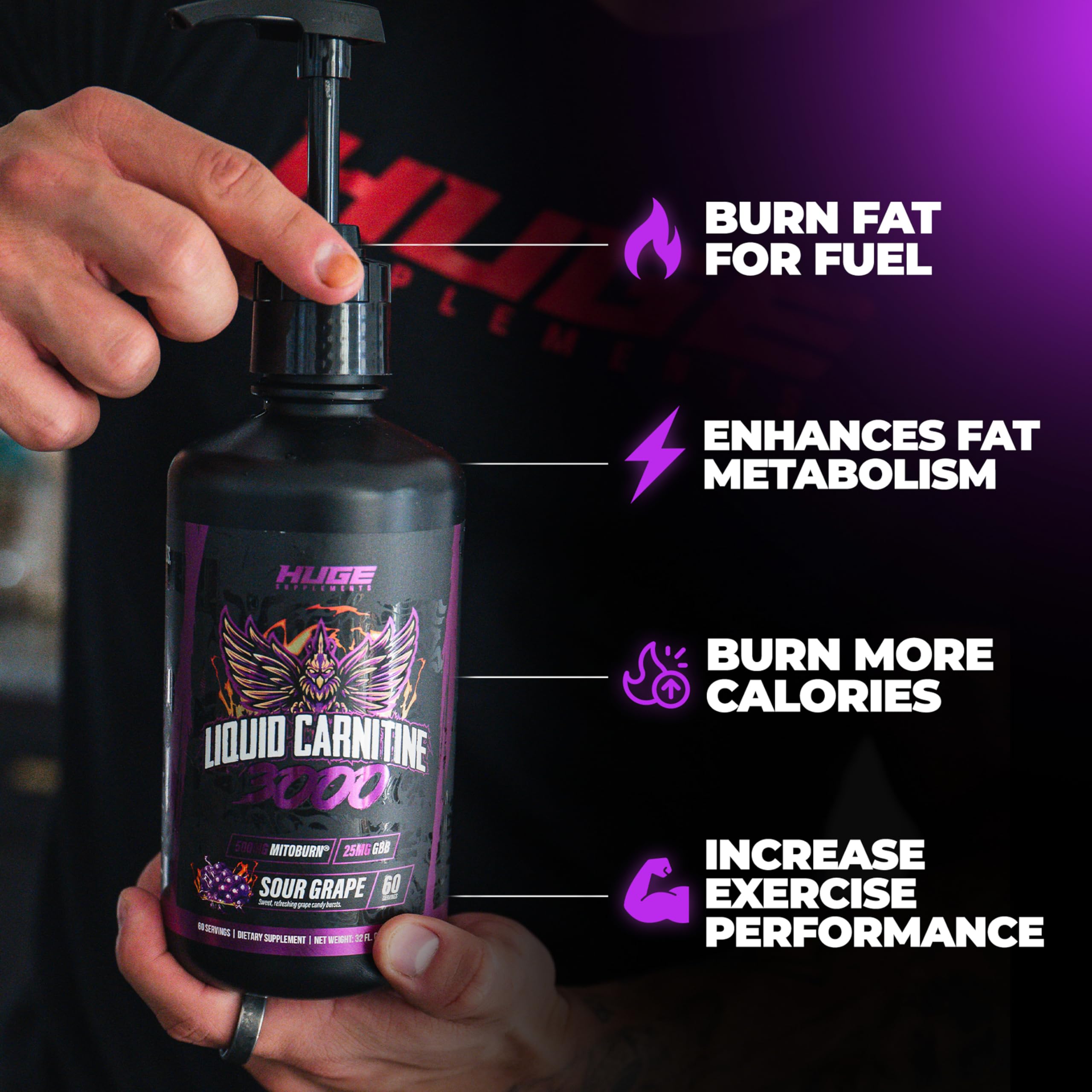 Huge Supplements Liquid L-Carnitine 500mg MitoBurn bottle-mix highlight potency