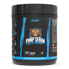Huge Supplements Pump Serum bottle close-up highlighting non-stim pumps during workouts