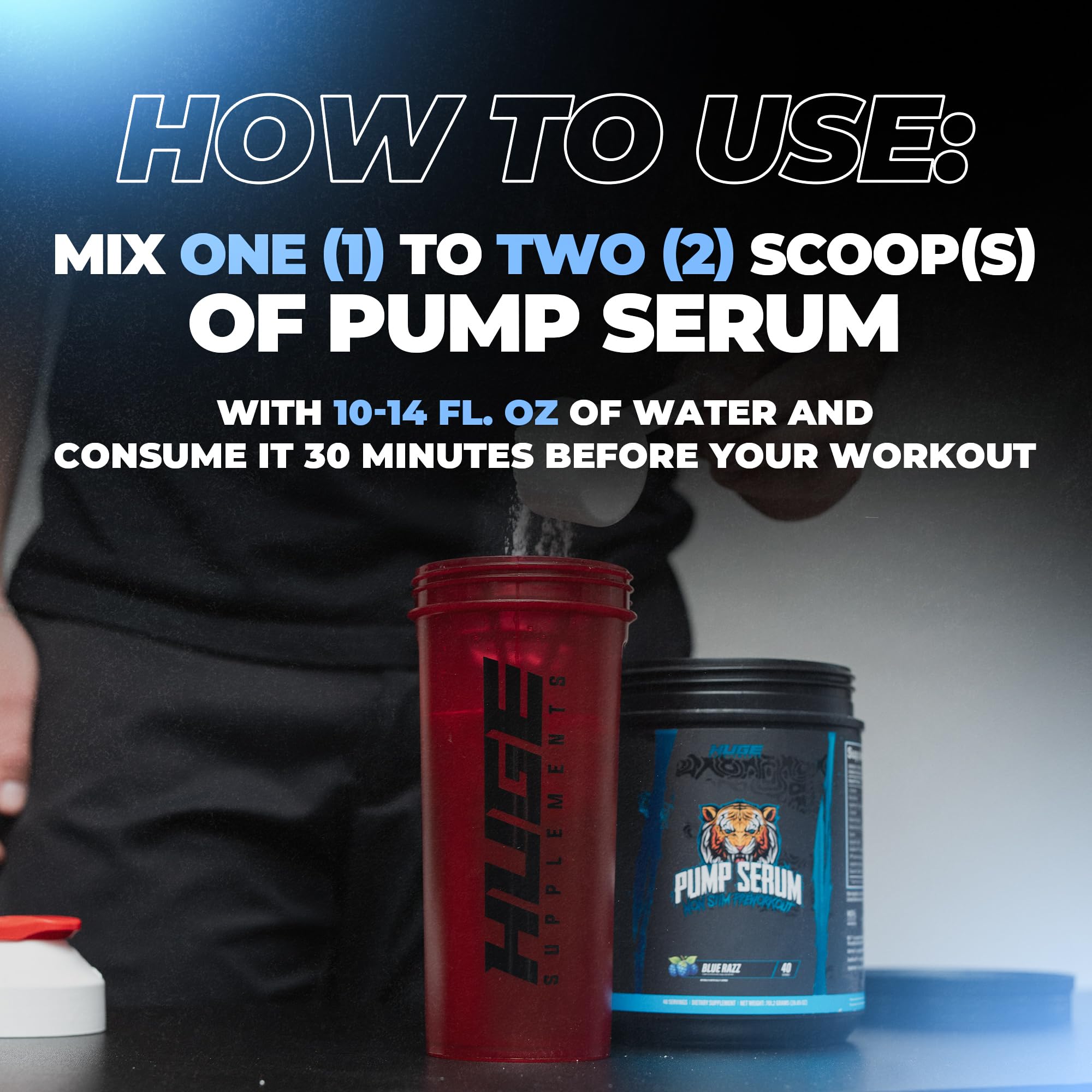 Huge Supplements Pump Serum shake ready in glass after mixing
