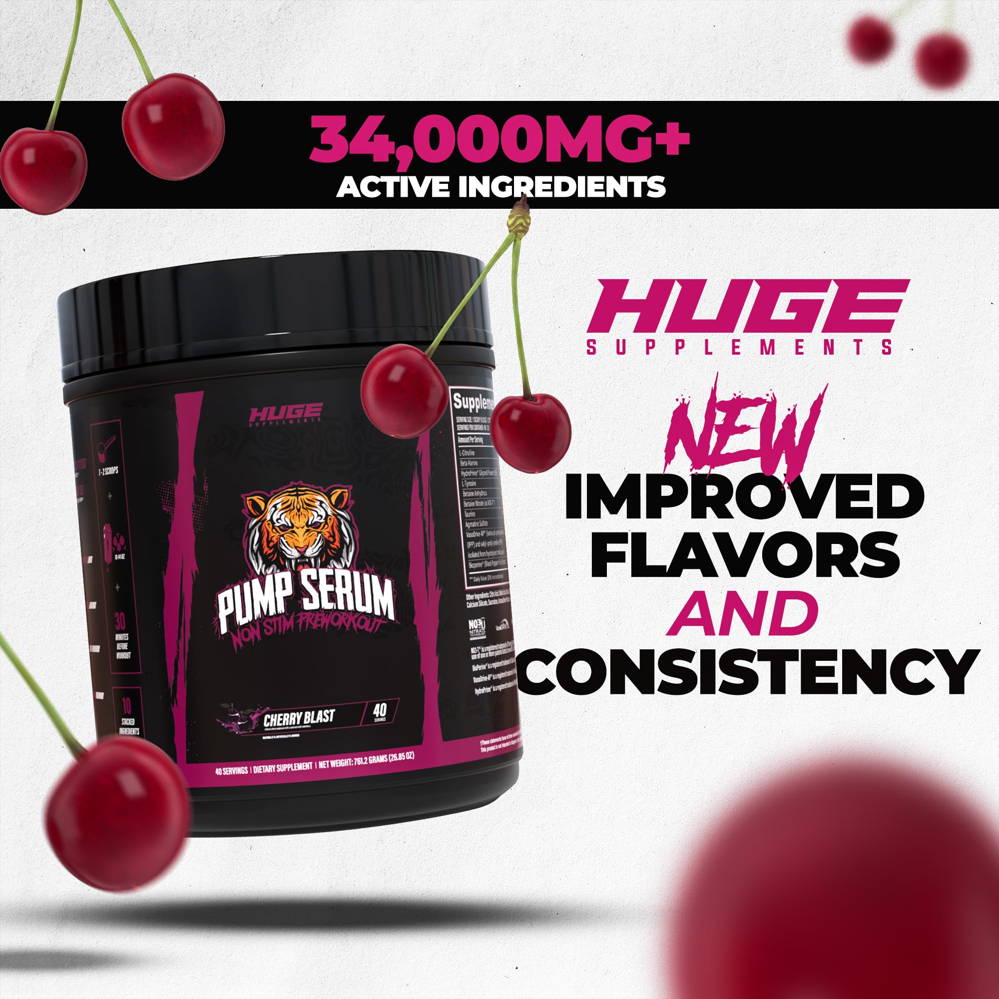 Graphic emphasizes muscular vascularity and pumps powered by Pump Serum.
