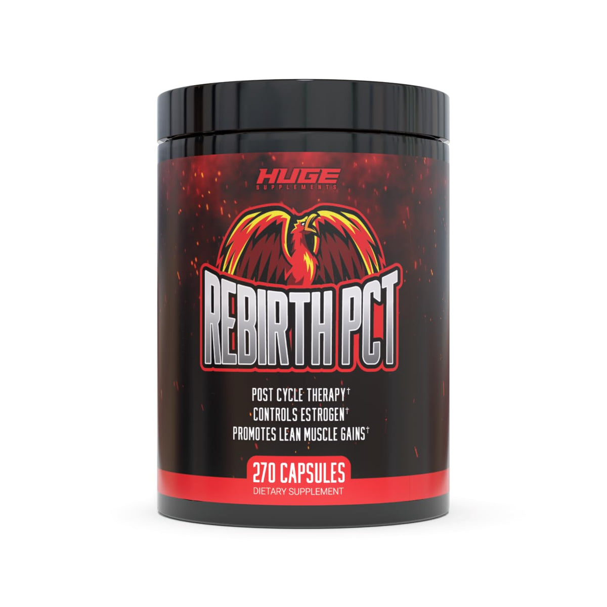 Huge Supplements Rebirth PCT bottle, a comprehensive post cycle support.