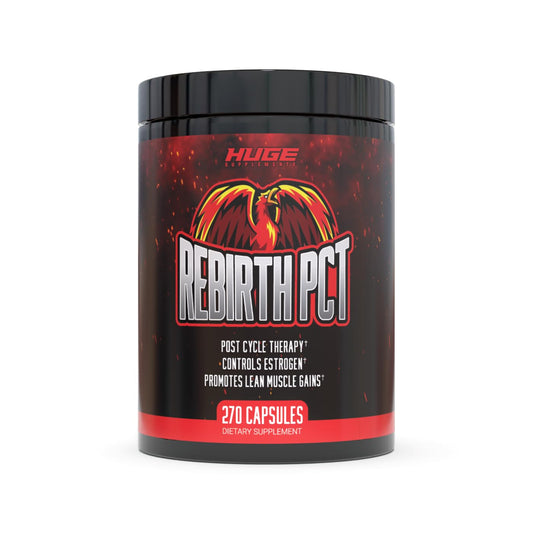 Huge Supplements Rebirth PCT bottle, a comprehensive post cycle support.