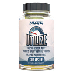 Huge Supplements Utilize GDA bottle front showing the label for carb management support