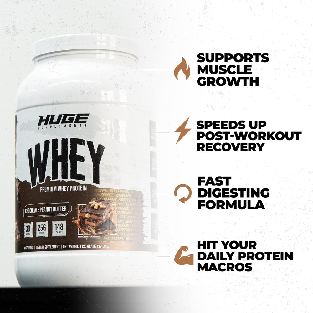 Huge Supplements Whey Protein Chocolate Peanut Butter scoop for quick, smooth mixing