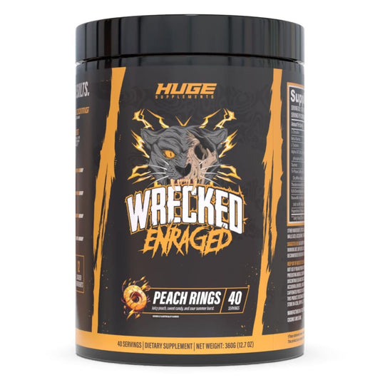 Huge Supplements Wrecked Enraged bottle front for extreme pre-workout energy