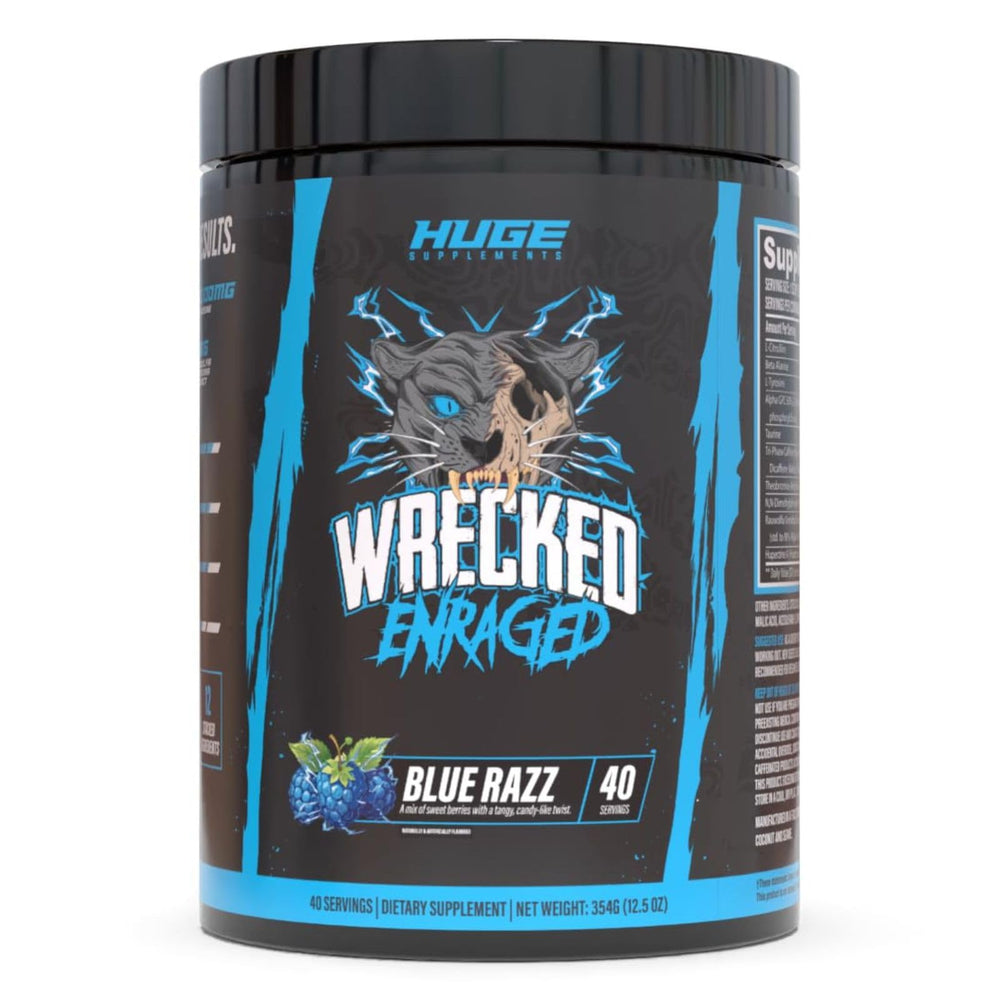 Huge Supplements Wrecked Enraged bottle pour supports quick energy for workouts.