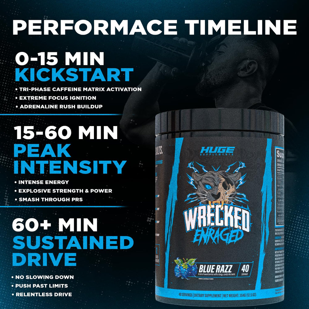 Huge Supplements Wrecked Enraged serving spoon demonstrates precise dosing for workouts.