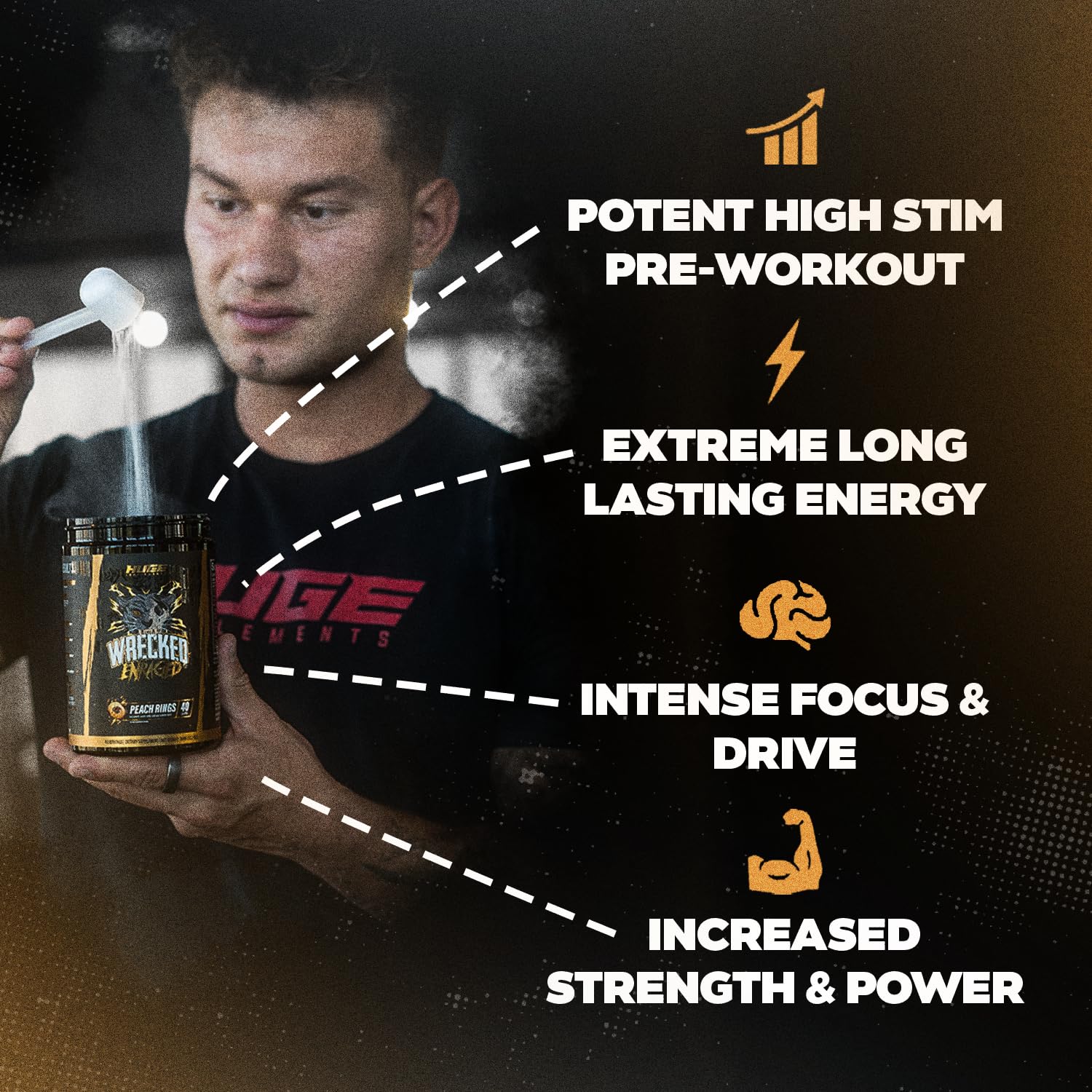 Huge Supplements Wrecked Enraged tub side showing serving information for planning