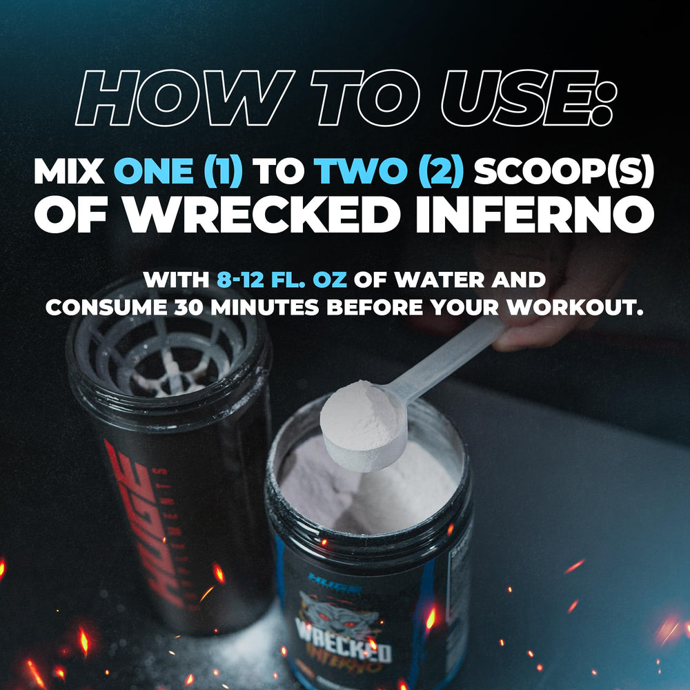 Huge Supplements Wrecked Inferno in-hand during training for sustained energy and focus.