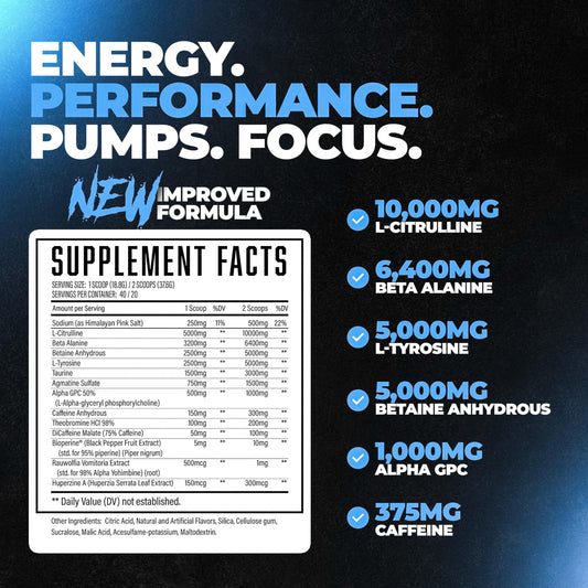 Huge Supplements Wrecked pre-workout bottle side highlighting focus and endurance potential for training