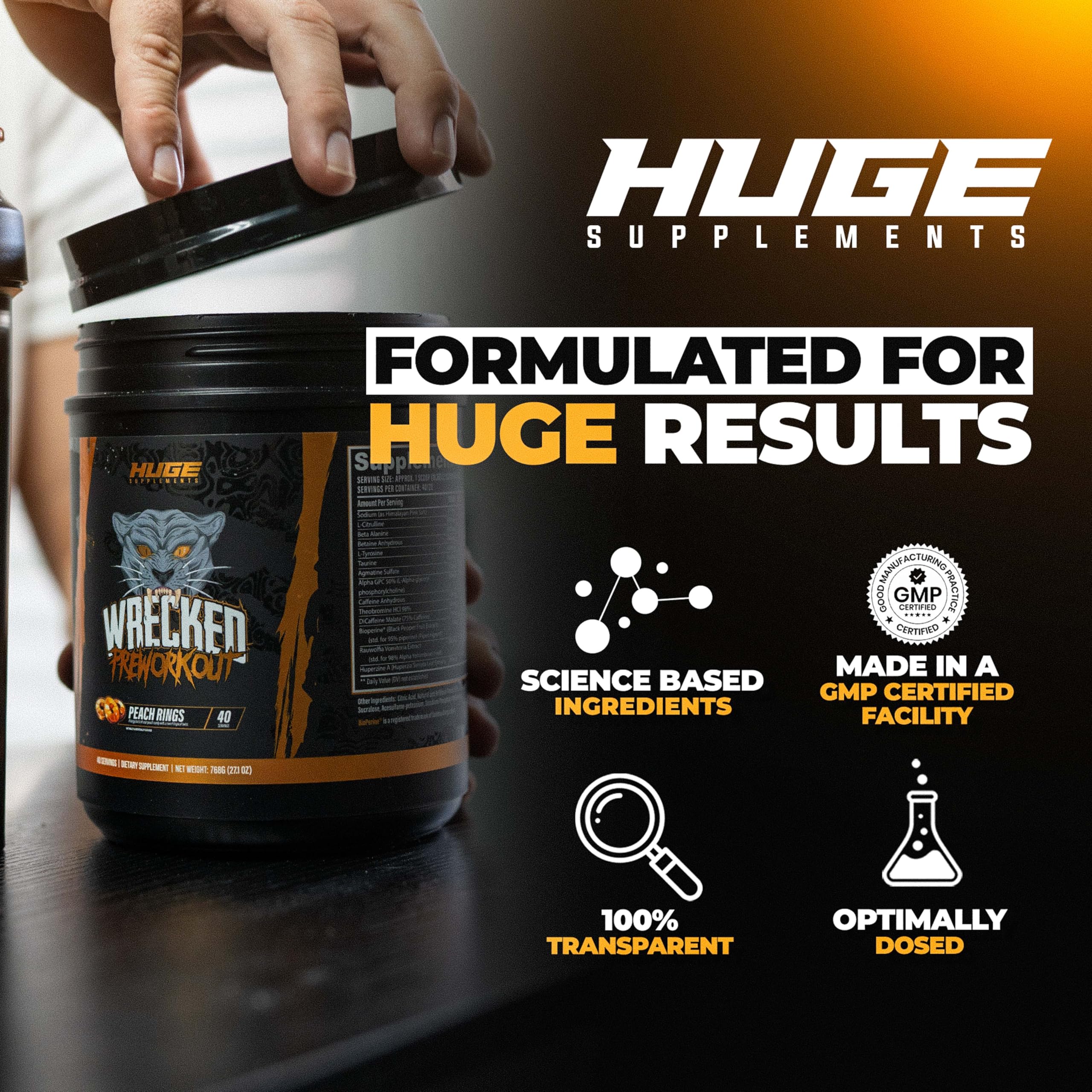 Huge Supplements Wrecked Pre-Workout poured-into-glass with vibrant flavor