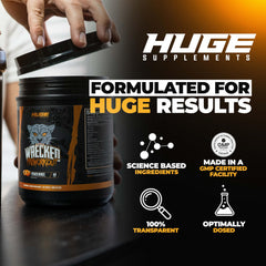 Huge Supplements Wrecked Pre-Workout poured-into-glass with vibrant flavor