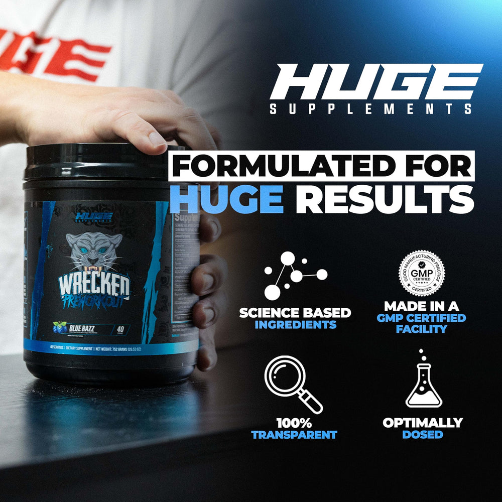 Huge Supplements Wrecked pre-workout powder texture demonstrates smooth mixability with no clumps