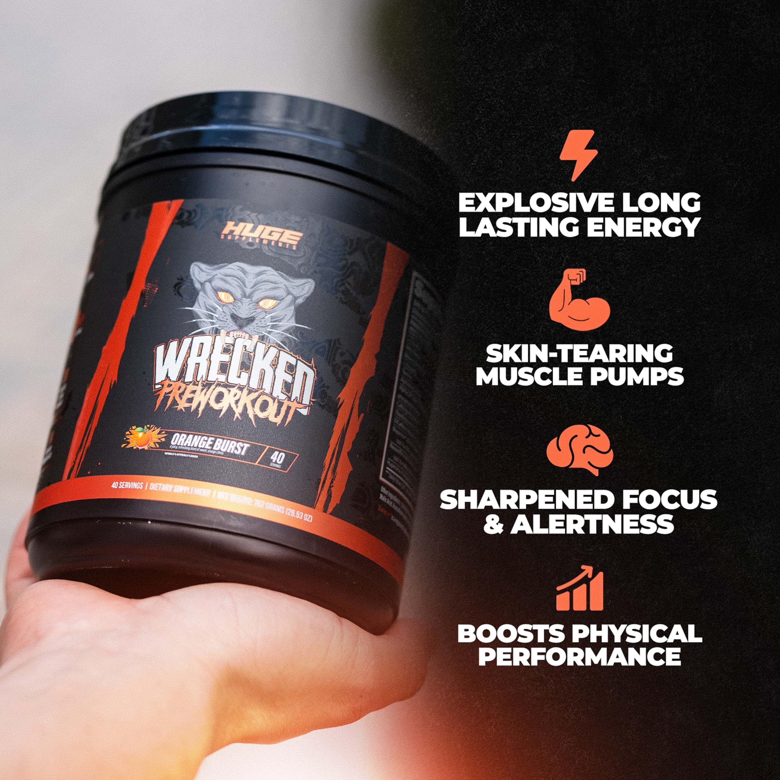 Huge Supplements Wrecked pre-workout scoop measures an efficient serving