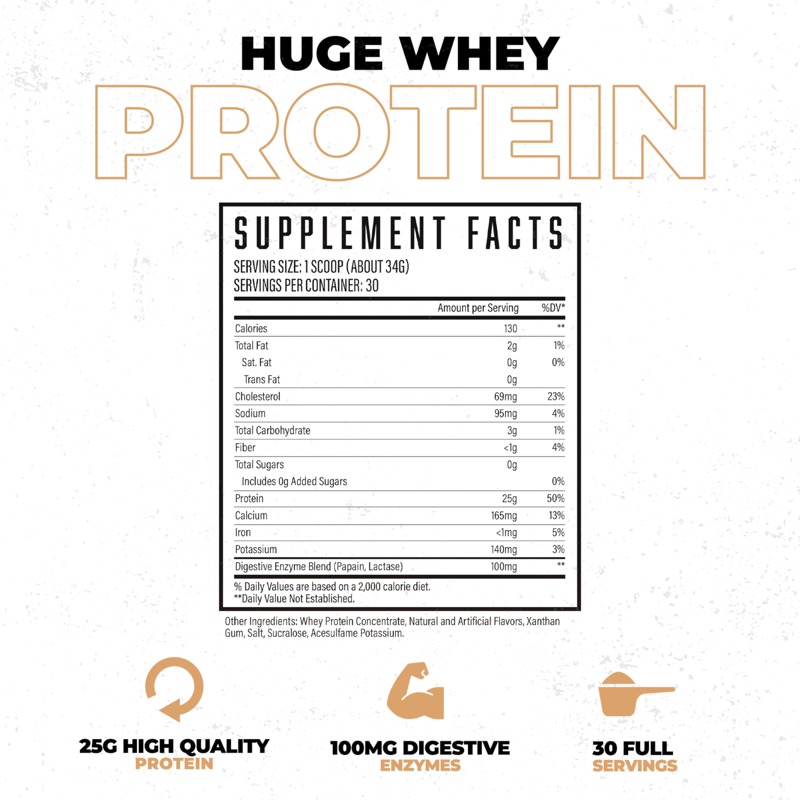 Huge Whey ingredient display emphasizing essential amino acids content