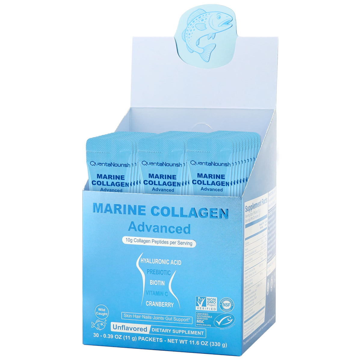 Hugrose Marine Collagen stick pack on countertop for convenient daily beauty support.