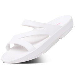 HUHV Z Strap recovery slide white—top view highlighting arch support for all-day comfort.