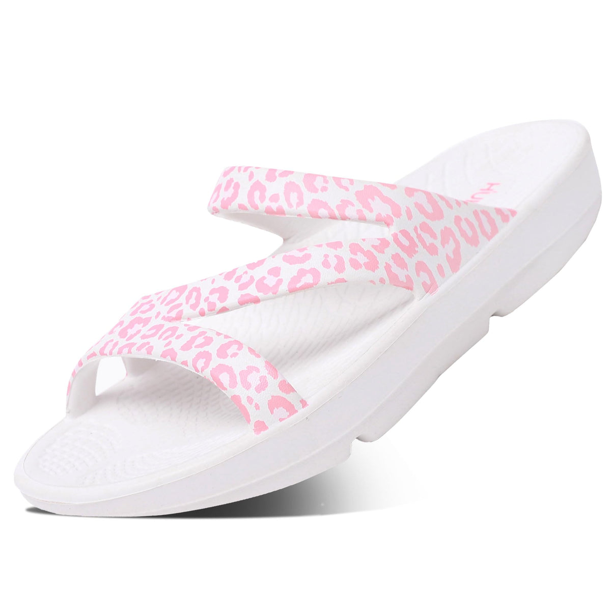 HUHV Z Strap unisex slide in rose leopard offers all-day comfort on the go.