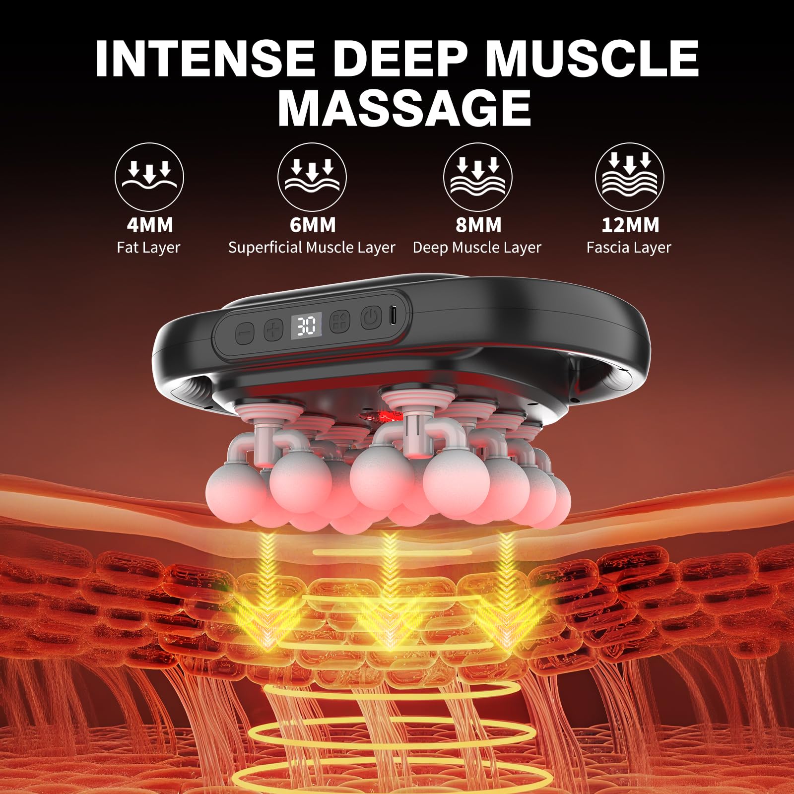 HuixinLine 16-head massage heads promote full-coverage fascia relaxation for smoother recovery.