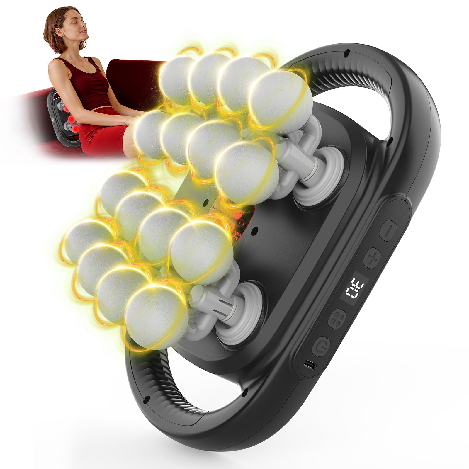 HuixinLine back massage gun demonstrates targeted relief for tense back muscles during post-workout routines.