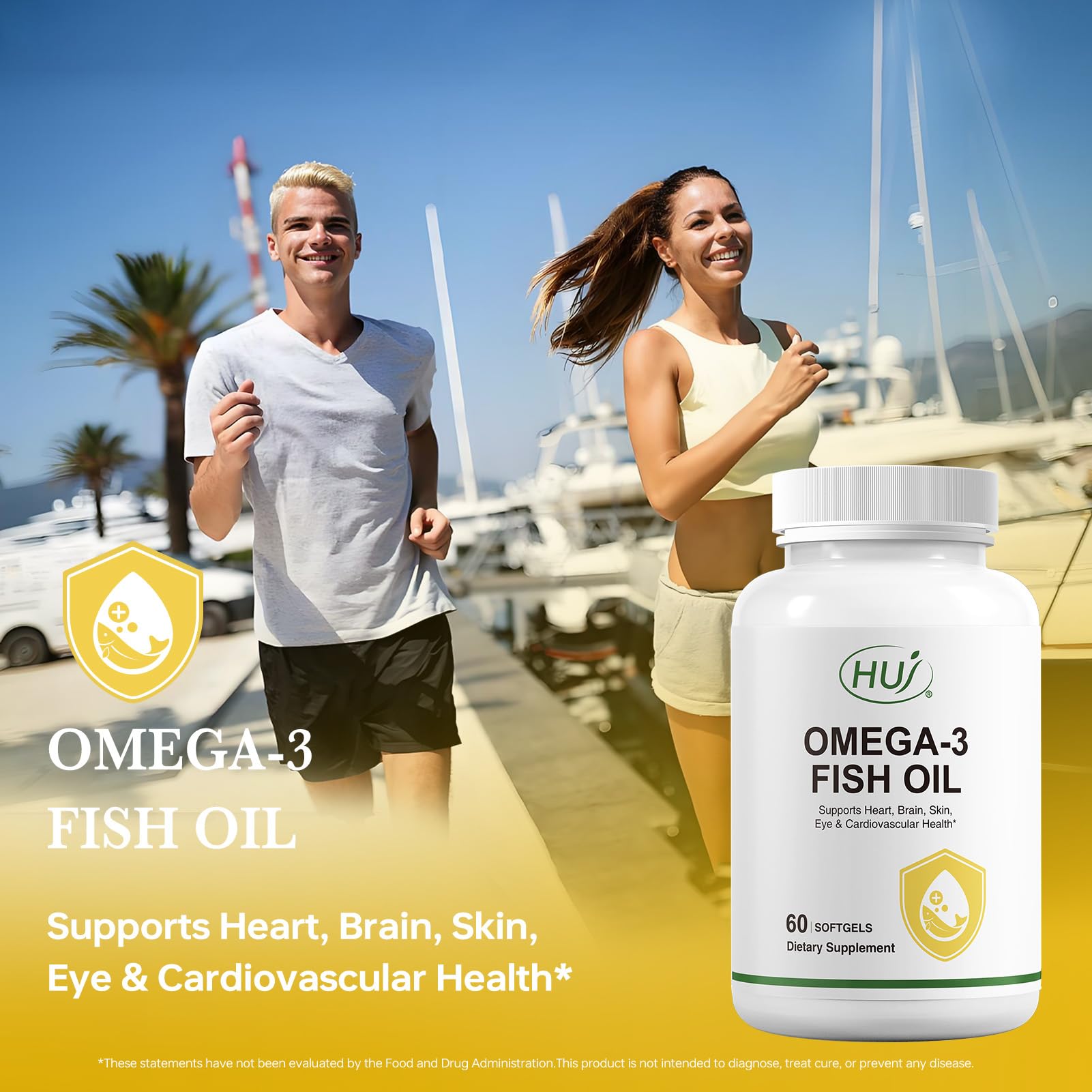 HUJ Omega-3 odorless formula bottle for a tastier daily capsule experience.