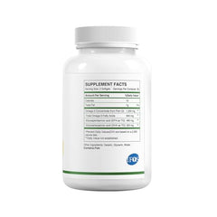 HUJ Omega-3 softgels on white background for daily wellness and balanced nutrition.