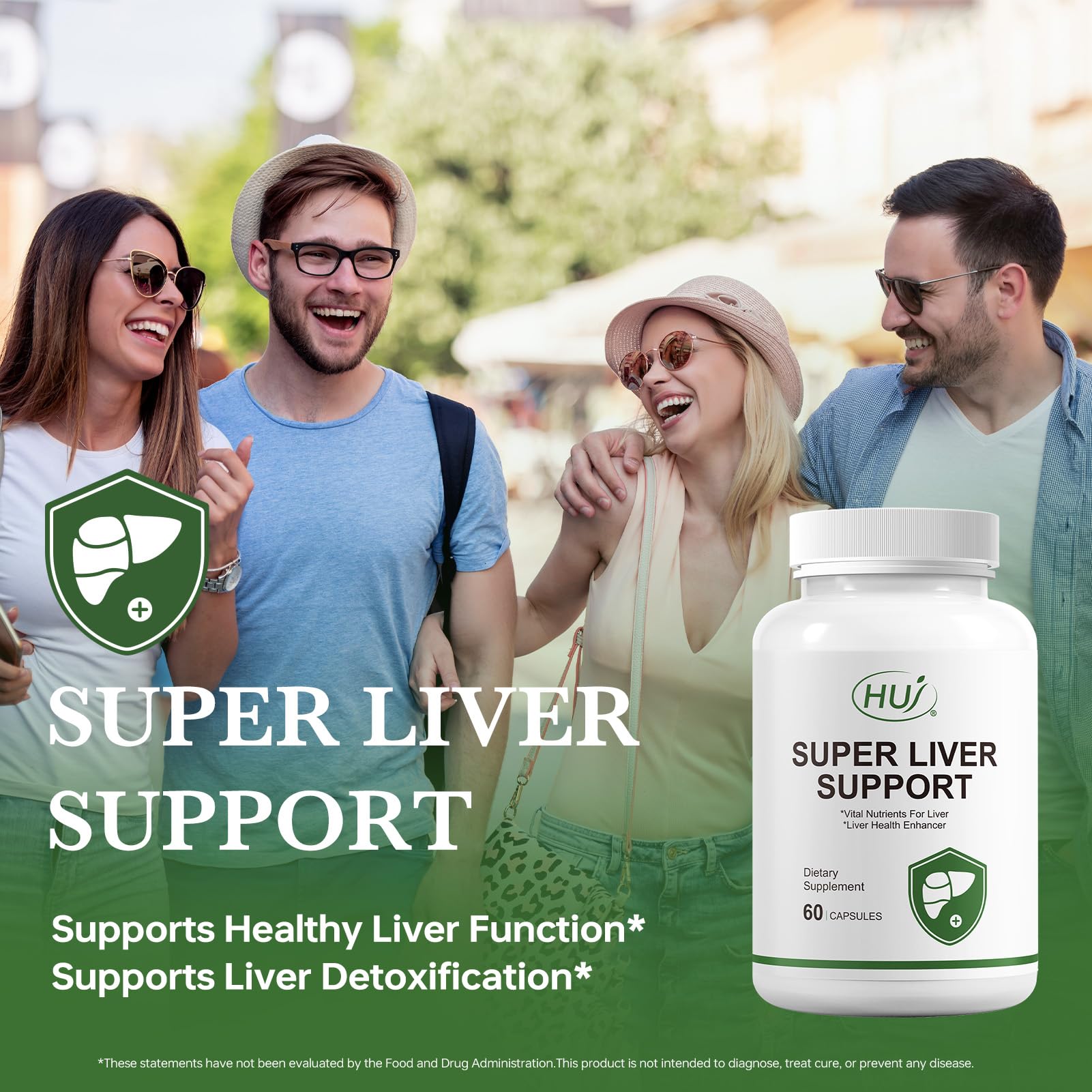 HUJ Super Liver Support capsules close-up highlighting herbal blend for liver health