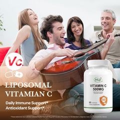 HUJ Vitamin C 500mg bottle side highlighting packaging and dosage details for everyday use.