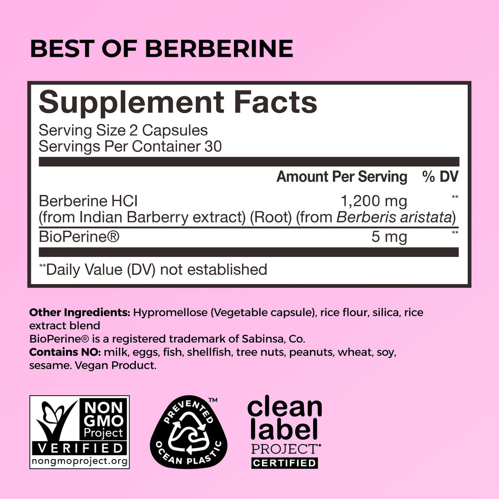 HUM Best of Berberine bottle beside a glass of water for daily use.