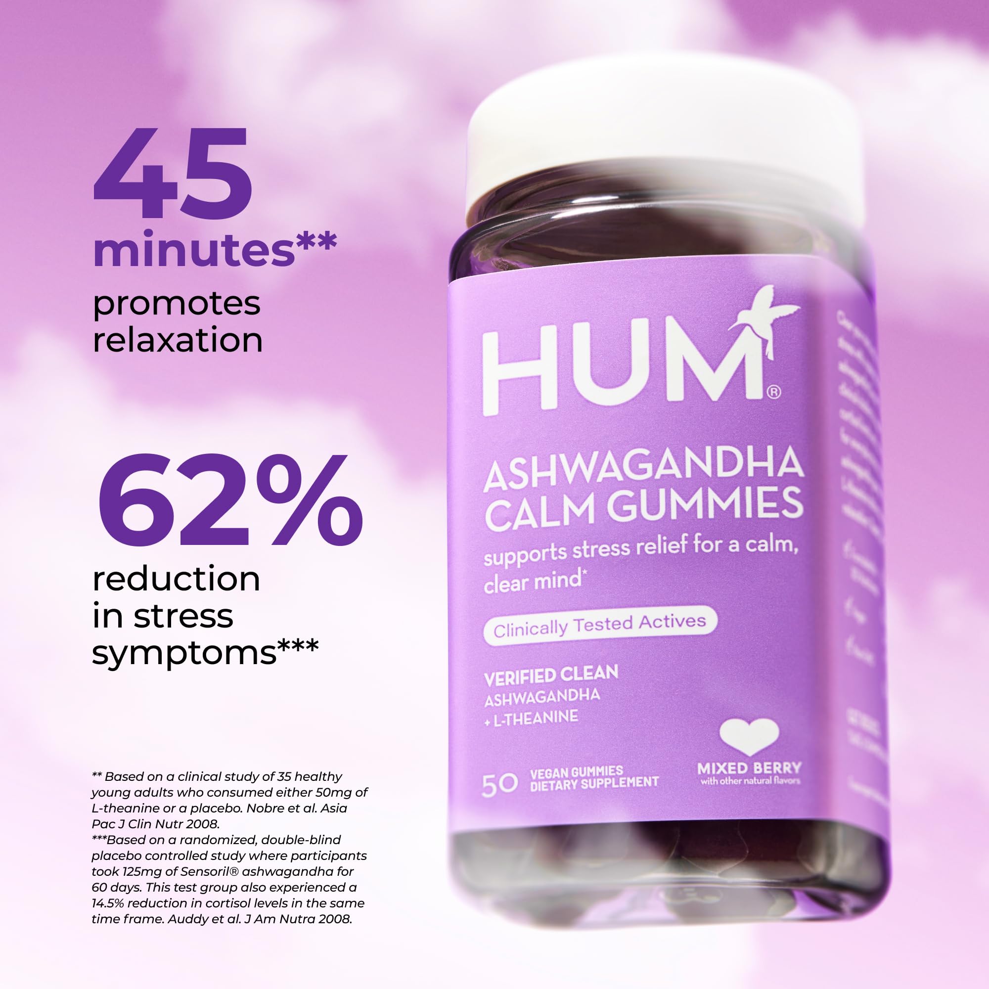 HUM Calm label close-up highlighting clean label and no artificial additives.