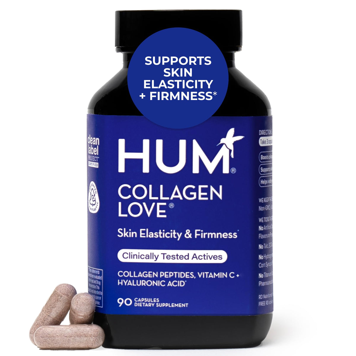 HUM Collagen Love Skin bottle front with capsules for skin support