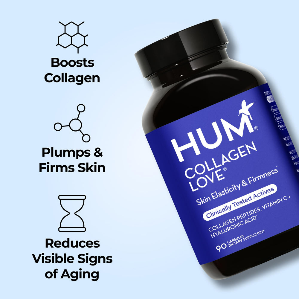 HUM Collagen Love Skin graphic focusing on hyaluronic acid moisture