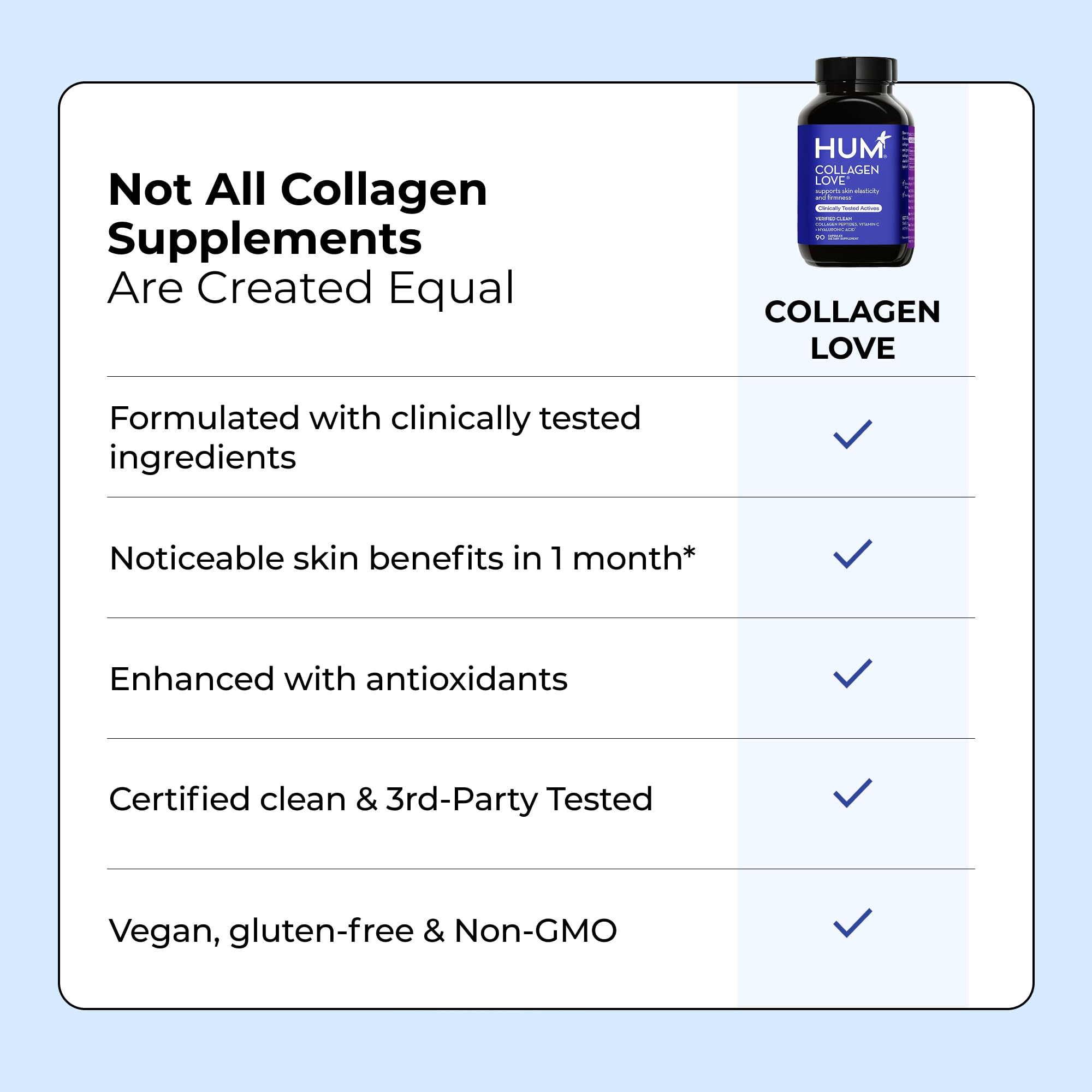 Wooden surface product shot of HUM Collagen Love Skin