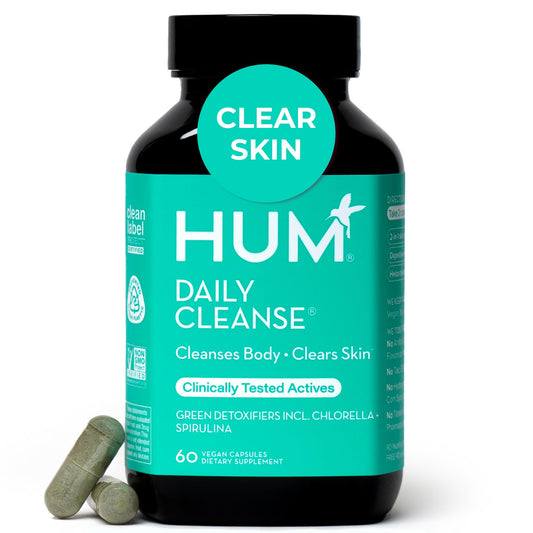 HUM Daily Cleanse bottle front showing vegan, gentle detox formula.