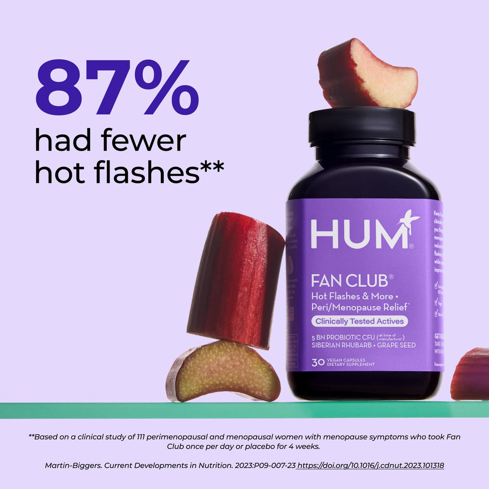 Hum Fan Club Probiotic capsules close-up for daily, non-hormonal support.