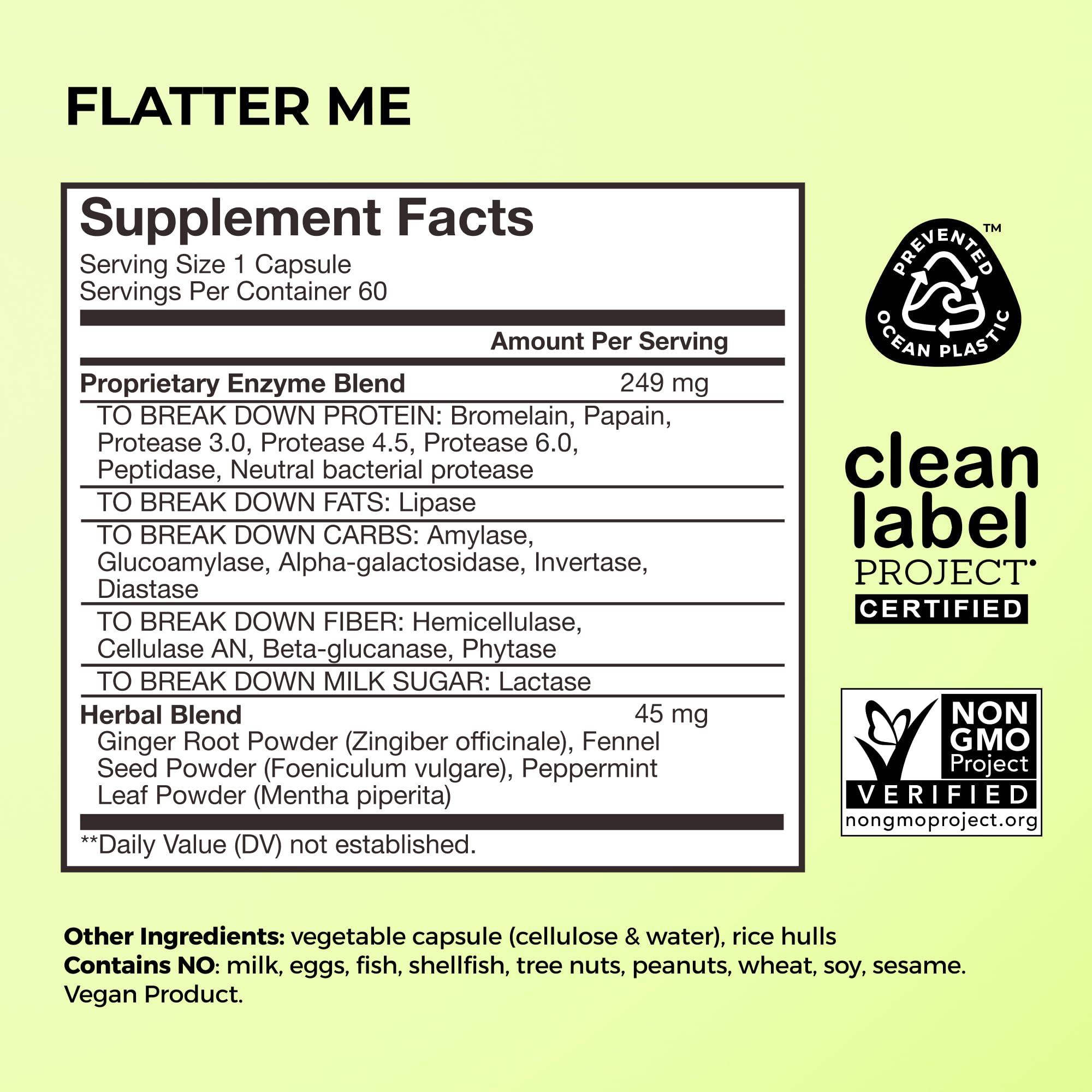HUM Flatter Me capsules closeup highlighting full-spectrum enzymes