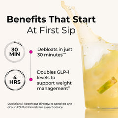 HUM Flatter Me Fiber GLP-1 Booster bottle with digestive health visuals.