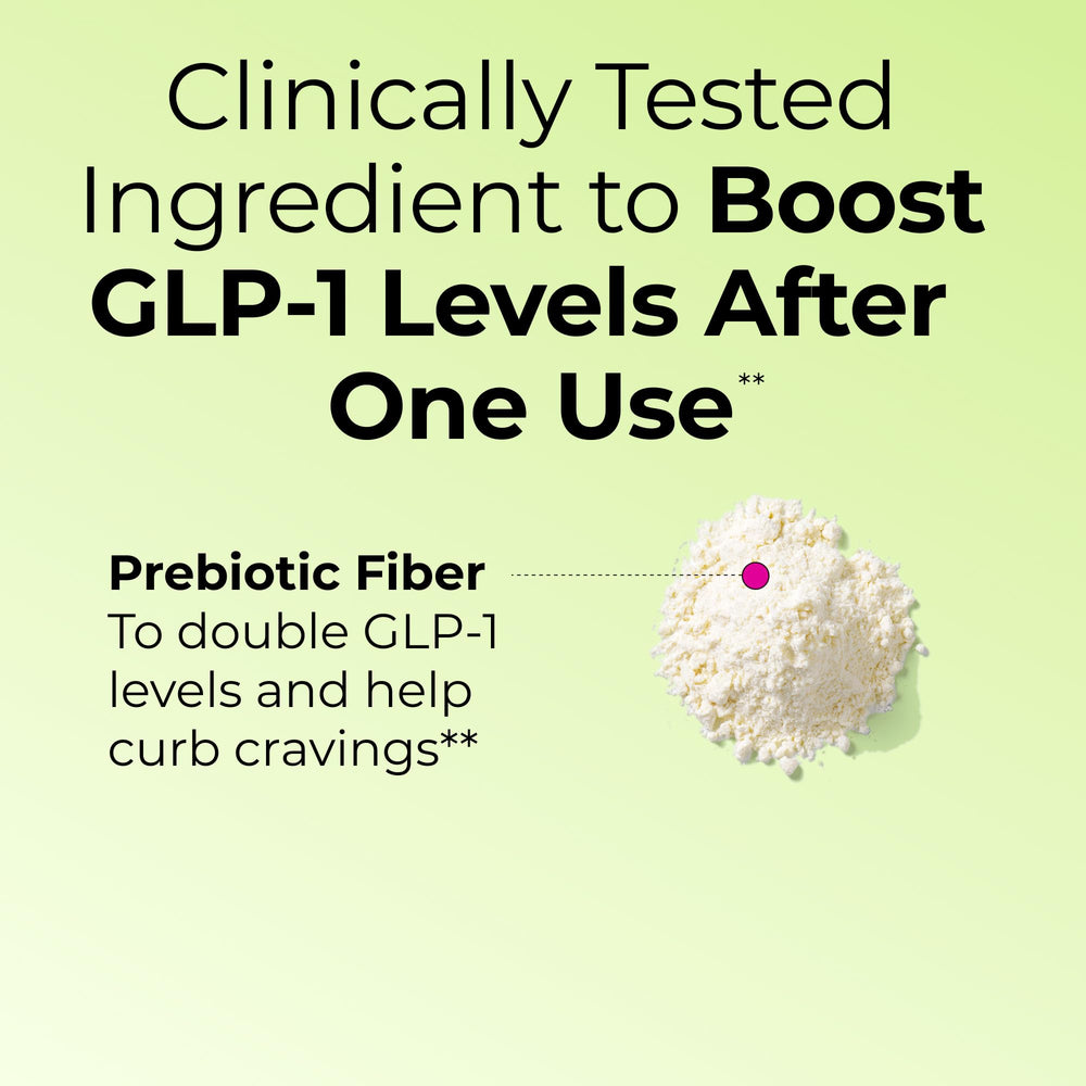 HUM Flatter Me Fiber GLP-1 Booster close-up ingredients label for transparency.