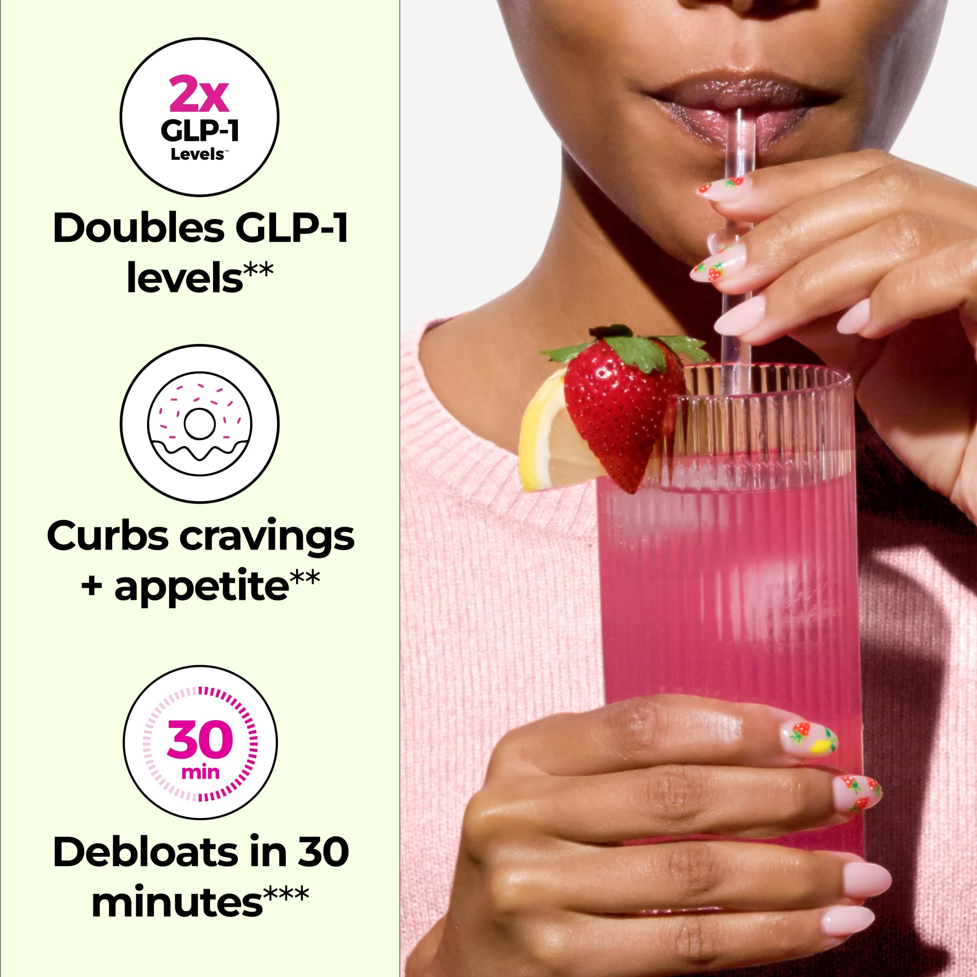 Hum Flatter Me fiber powder mixed in water in a glass for a quick, refreshing drink