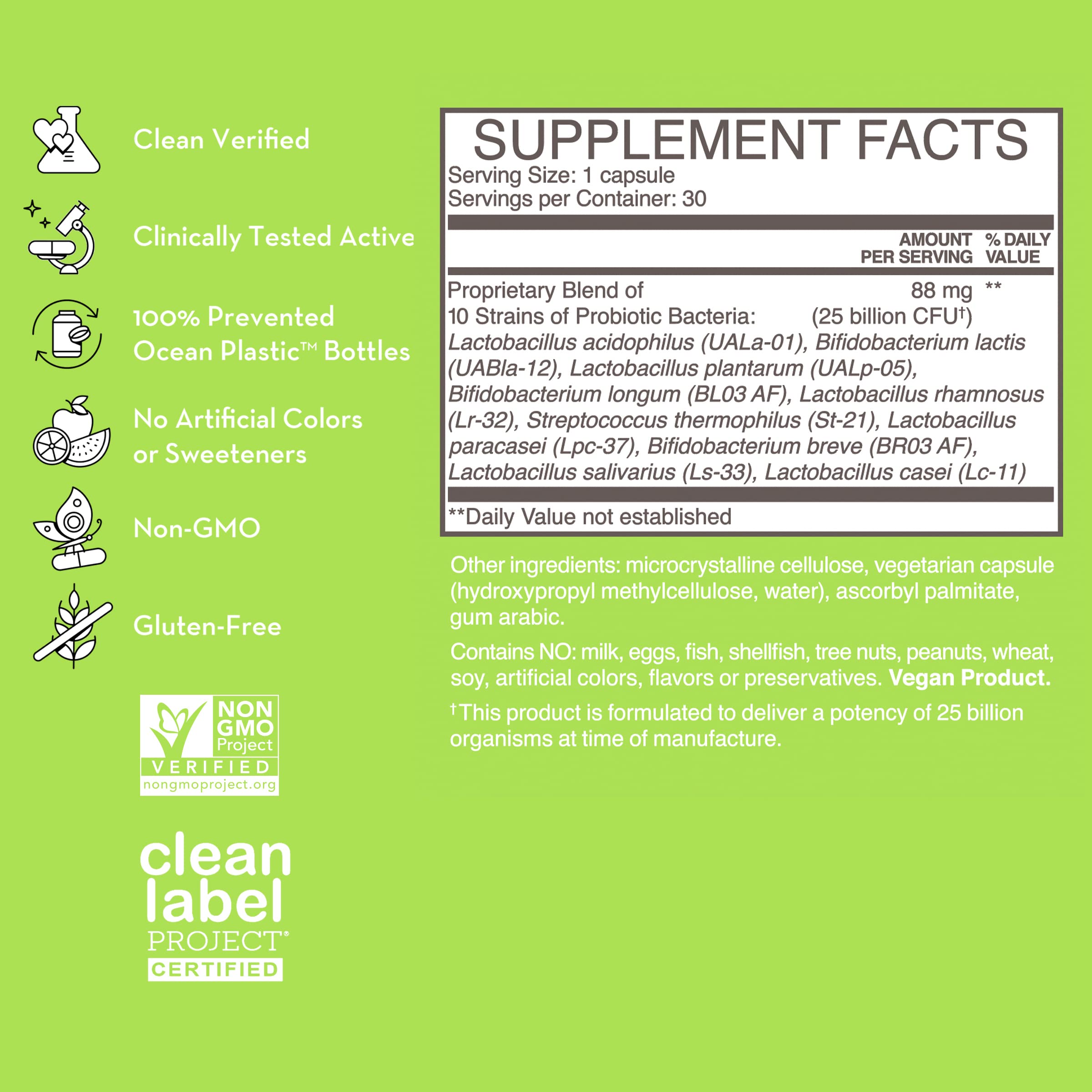 HUM Gut Instinct bottle side view illustrating easy-to-take daily probiotic.