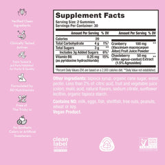 HUM SOS PMS Gummies label closeup reveals chasteberry and B6 for balance.
